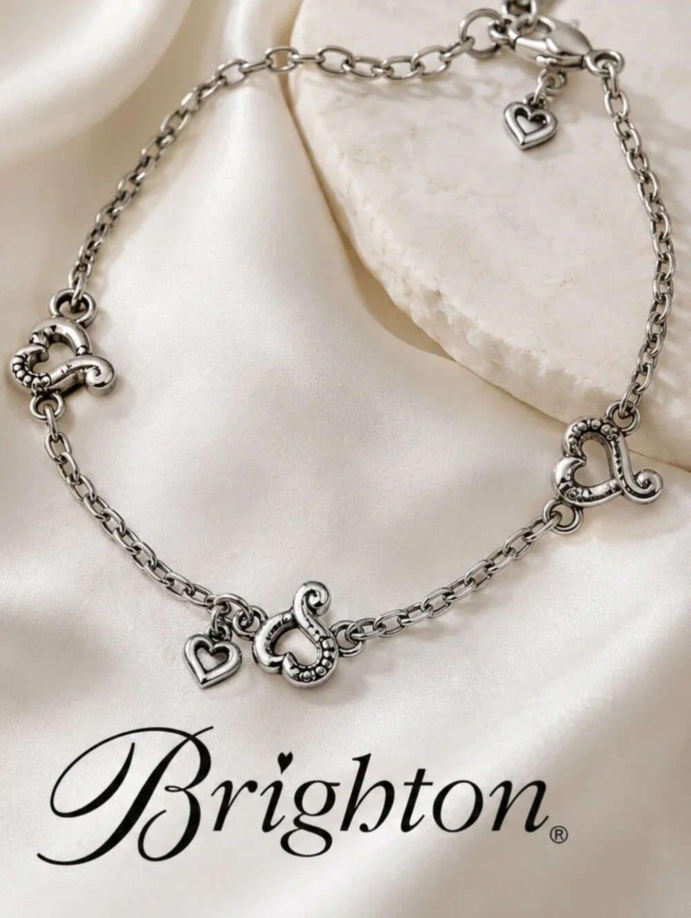 Brighton Tuscan Heart Anklet J90550 Silver Adjustable 9–10